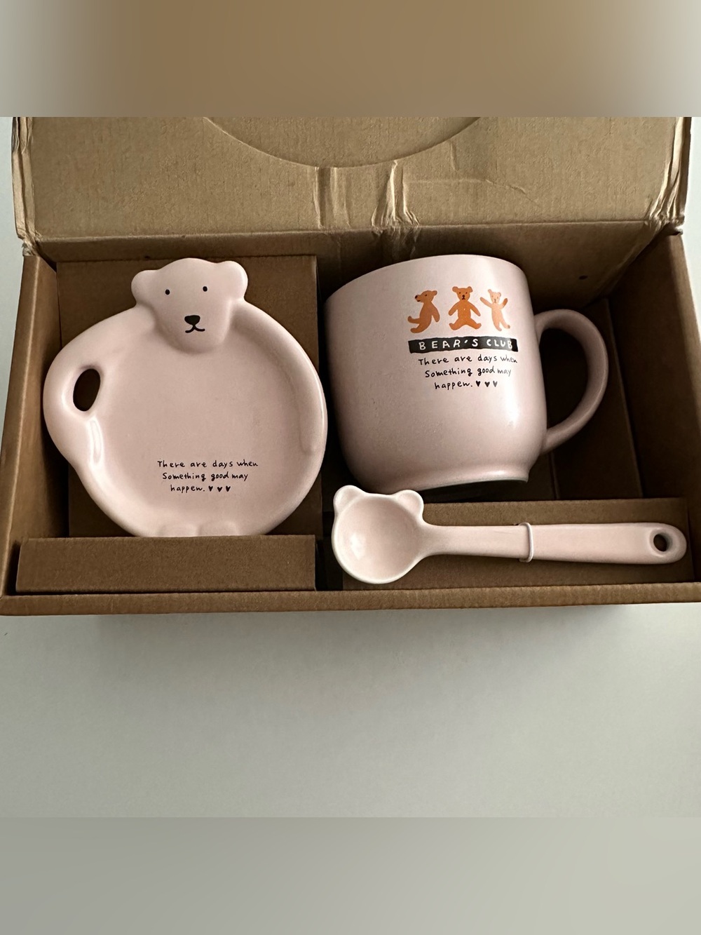 Bear's Club Pink Ceramic 3-pieces Set - Mug, Saucer & Spoon